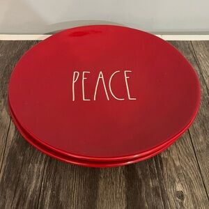 2 Rae Dunn PEACE Red Dinner Plates